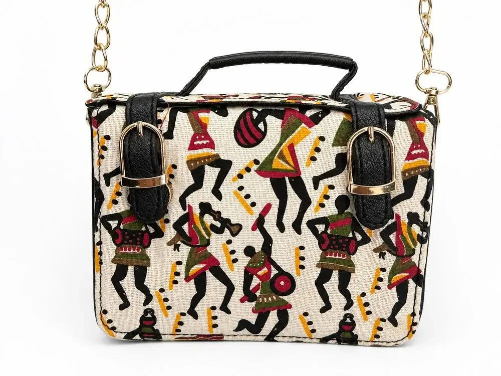 African Tribal Print Box Crossbody Purse Top Handle Satchel Novelty Handbag